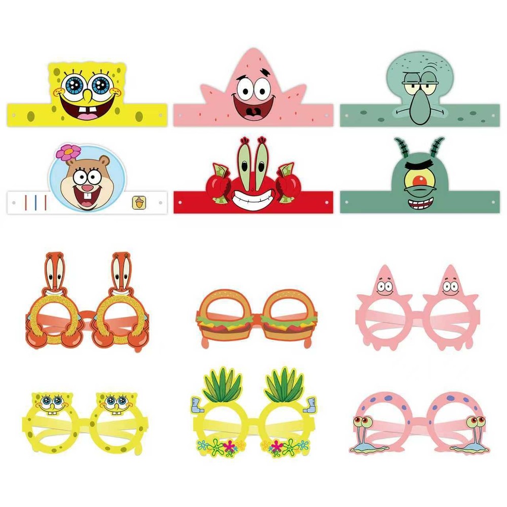 12 Pcs SpongeBob Party Decoration SpongeBob Birthday Supplies Hat Glasses Set