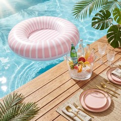 3 Pack Inflatable Floating Drink Holder, Pink Stripe Pool Bar Tray, Portable …