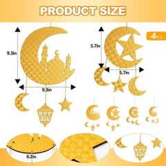 Eid Ramadan Hanging Decorations Gold Moon Star Islamic Home Decor Set 4 Pack