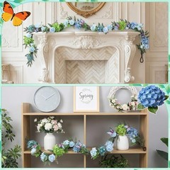 1Pcs Artificial Hydrangea Flower Garland, Faux Butterfly Floral Vine with