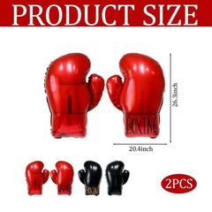 4 Pcs Boxing Gloves Balloons, Red & Black Foil Punching Glove Balloons, Sport…