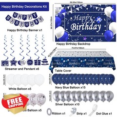 Perpetily Blue Silver Birthday Decorations