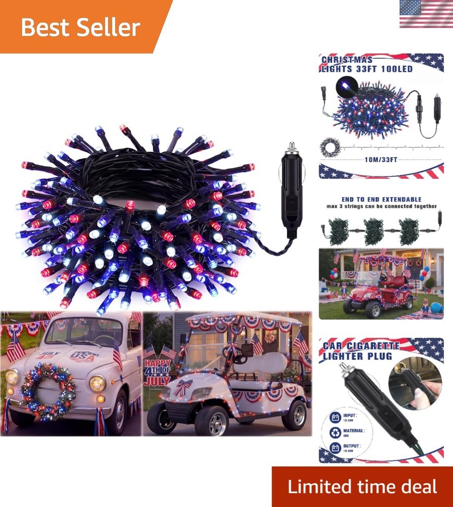 Create Festive Vibes with 33ft Red White Blue Golf Cart LED Lights – 100 Bulbs