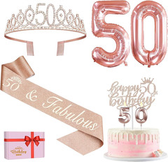 50Th Birthday Decorations Women, Include 50Th Birthday Sash and Tiara, Cake Topp