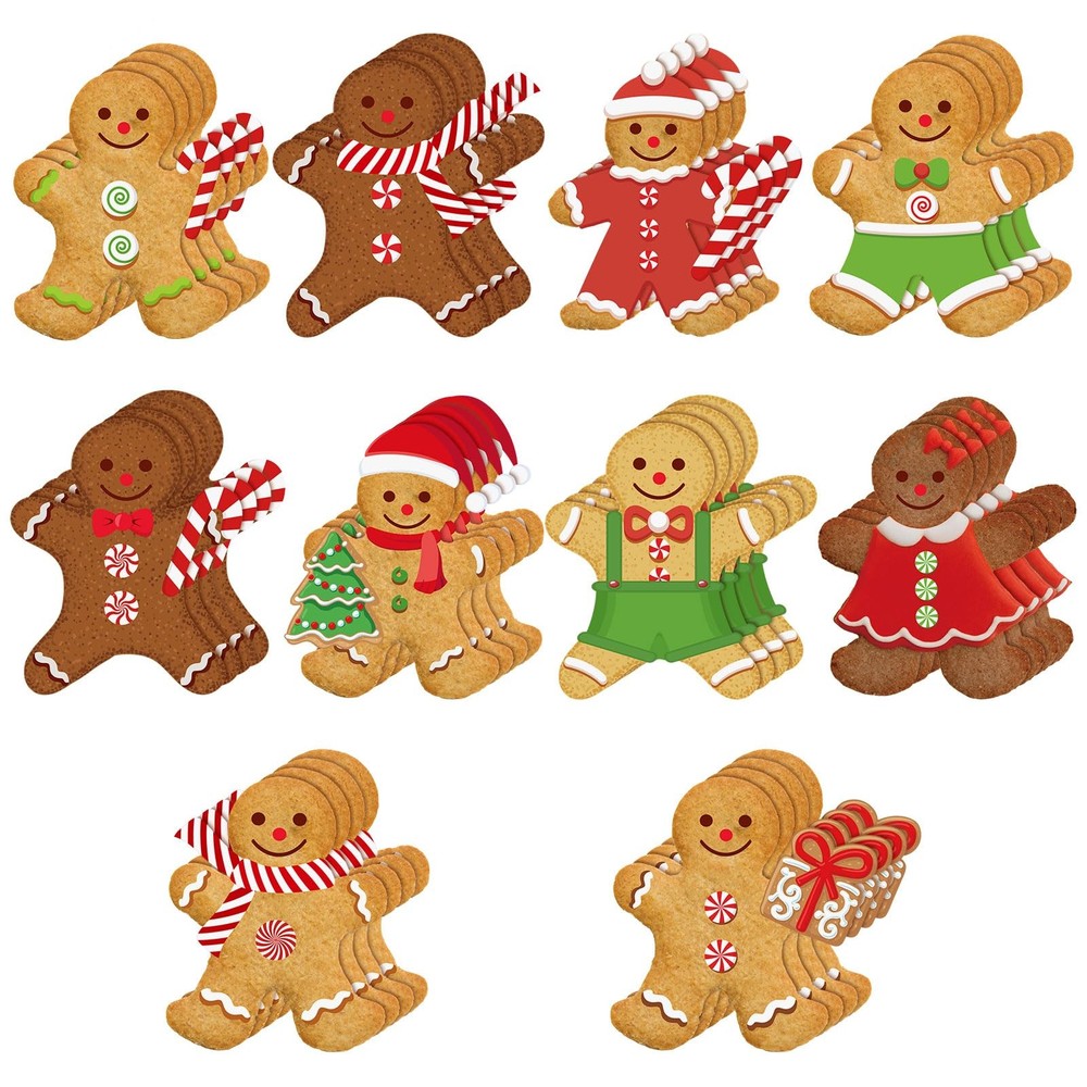 200 PCS Christmas Gingerbread Cutouts 10 Styles Paper With Glue Point Dots
