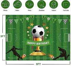 5x3ft Soccer Happy Birthday Backdrop Banner – Sports Themed 4.92ft x 3.28ft