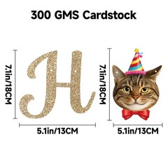Cat Happy Banner Pre-Strung Cat Party Decorations NO DIY Gold Glitter Happy S…