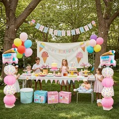 Ice Cream Balloon Column Stand Kit and Paper Lantern 2 Sets 5 Feet with Reusa…