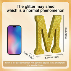 8 Inch Gold Glitter Letter M Table Centerpiece A-Z Gold Birthday Party Decoratio