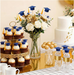 Mini Graduation Cap Decorations – 48 Pcs Blue Felt with Gold Tassel & Diploma