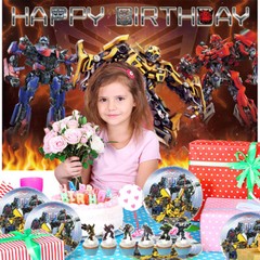 Transformers Party Supplies Birthday Plates Balloons Tablecloth Banner 5X3ft