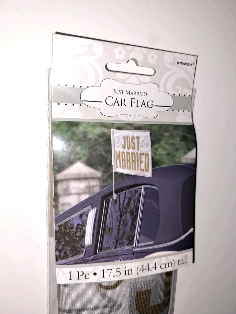 Just Married Car Flag Car Window Flag Wedding Decoration 17.5″ NEW
