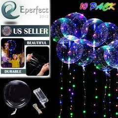 10 Pack LED Light Up BoBo Balloons 20″ Party Birthday Transparent Bubble Balloon