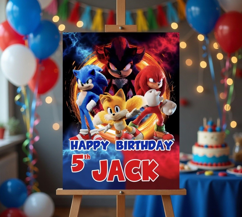 Personalised Printed Sonic Birthday Foam Board Event Welcome Sign A3