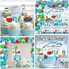 Ofishally One Birthday Decorations,161pcs Gone Fishing 1st Birth day Party Banne