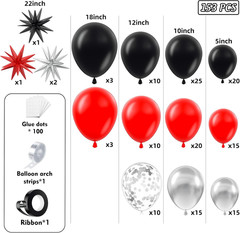 153-Piece Red, Black & Silver Balloon Garland Arch Kit for Celebrations