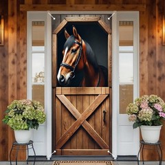 Horse Themed Door Cover Polyester 70.87×35 Inches, Elegant Decor for Home Ent…