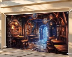 Fantasy Medieval Taverns Garage Door Cover Door Banner Party Holiday Background