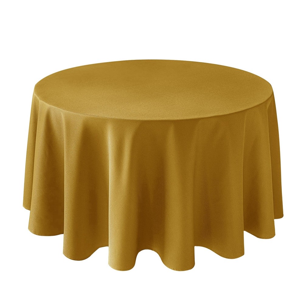 Biscaynebay Textured Fabric Christmas Round Table Cloth 90″, Gold Water Resis…