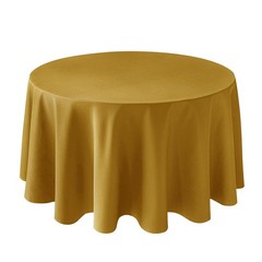 Biscaynebay Textured Fabric Christmas Round Table Cloth 90″, Gold Water Resis…