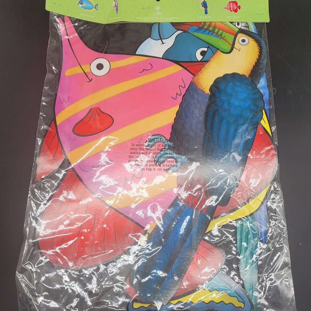 4 Large Pieces Ocean Fish Exotic Birds Cutouts Bag of Chips 2012 Tropical Theme