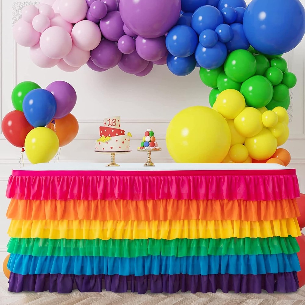 9ft Table Skirt Rainbow Tablecloth Unicorn Tutu Table Skirt for Rectangular