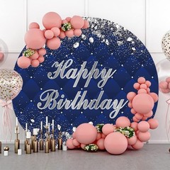 Blue Silver Glitter Happy Birthday Backdrop Cover