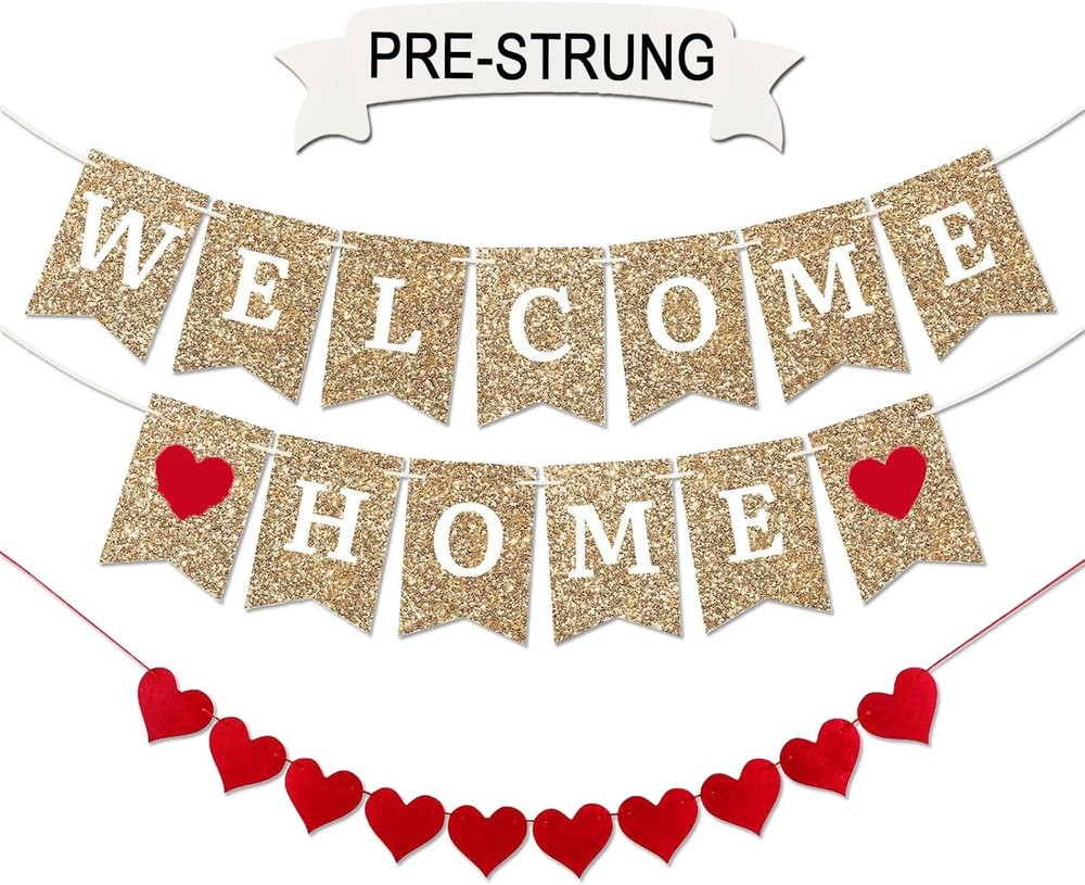 Gold Welcome Banner – Home Decoration, Ready to Hang –