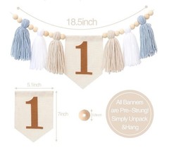 Boho Blue Handmade 1st Birthday Baby Boy High Chair Highchair Banner Party Photo