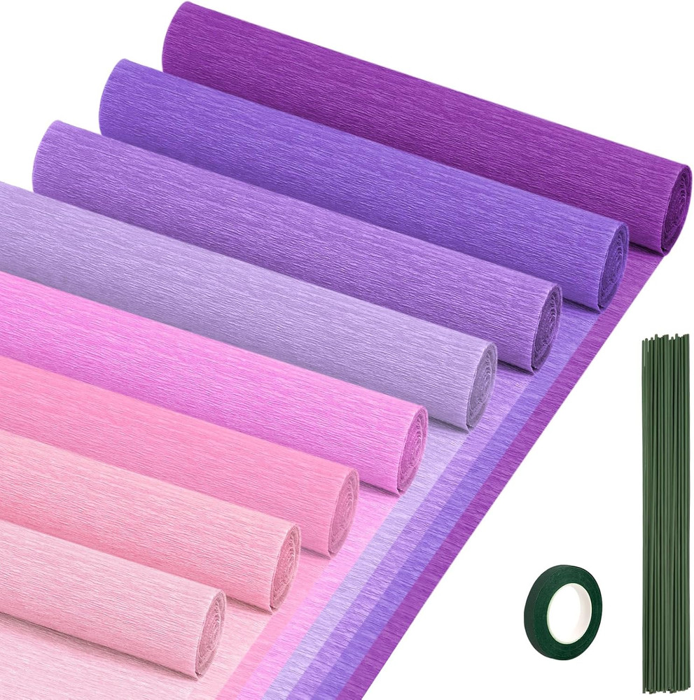 Crepe Paper Streamers 8 Rolls, 10 X 98Inch 8 Purple&Pink Colors Crepe Paper