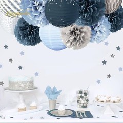 Wedding Party Decorations – 12PCS Dusty Blue Tissue Pom Poms Paper Lantern 50…