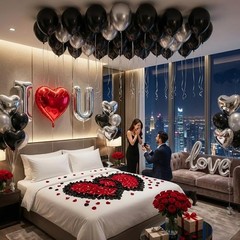 Black Silver Romantic Special Night Decorations with I Love You and Heart Bal…
