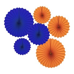 Navy Blue and Orange Round Party Hanging Paper Fans Decorations Set Pack of 6