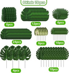 Jungle Party Decorations, 78 Pieces 8 Kinds Artificial Palm Leaves Green