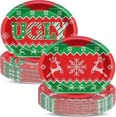 50 Piece Oval Ugly Sweater Christmas Dinner Disposable Paper Plate Platters