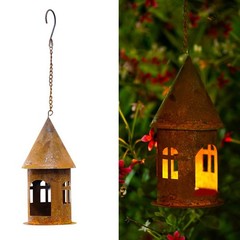 Rustic Metal Castle Candle Holder Hanging with Compact Size for Table and Shelf
