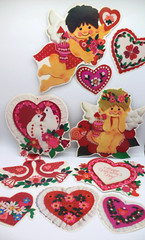 10-piece Set Valentines Diecut Cutouts 1979 Current Vintage Decoration Felt-Look