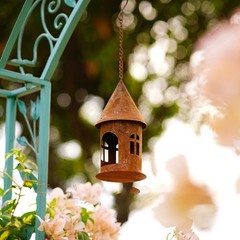 Rustic Metal Castle Candle Holder Hanging with Compact Size for Table and Shelf