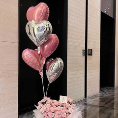 Light Pink and Silver Heart Balloons, 12Pcs 18 Inch Heart Shaped Foil Balloon…