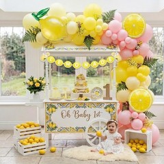 Lemonade Party Decorations Balloon Arch Kit with Lemon Banner, Pink Yellow Le…