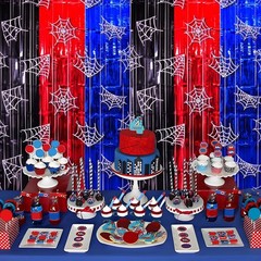 Red Black Blue Spider Web Fringe Curtains 2 Pack Photo Booth Backdrop