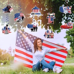 Memorial Day Decorations Banner and Hanging Swirls, No-DIY Memorial Day Remem…