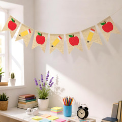 Burlap Back to School Banner, Apples Pencil Garlands Back to School Decoration,