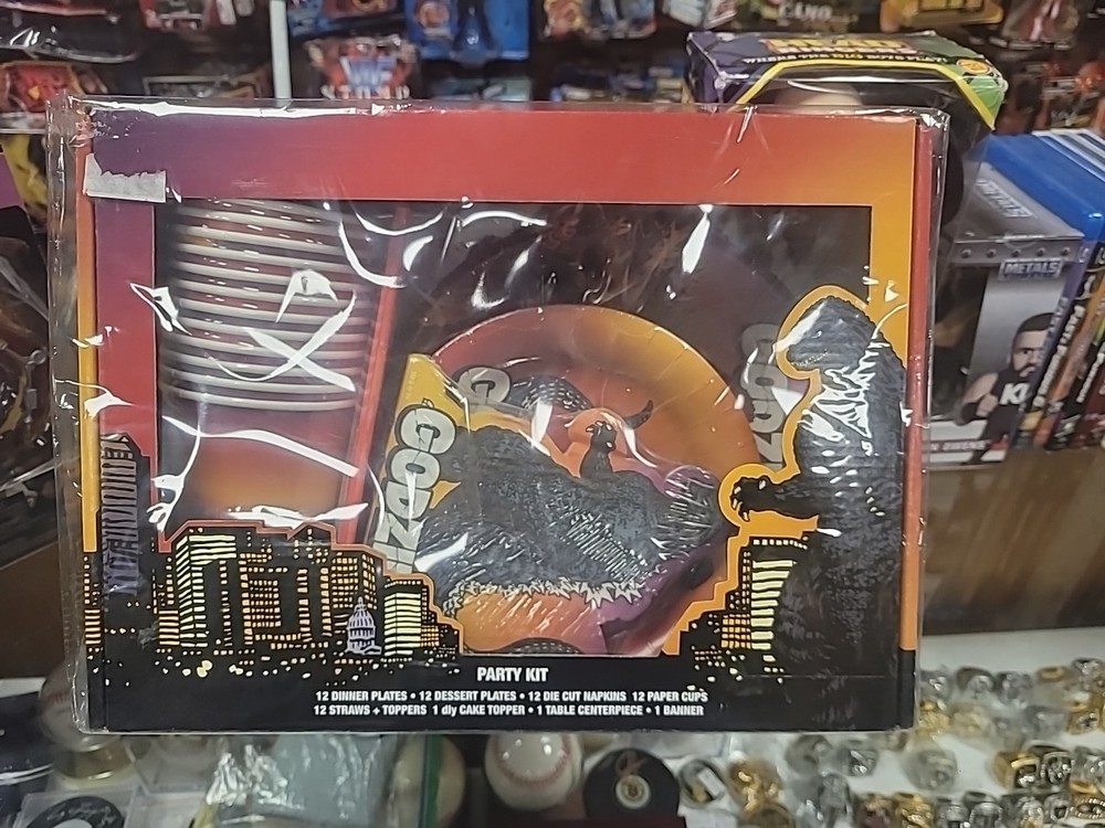 SEALED GODZILLA PARTY KIT 63 PC BANNER CUPS PLATES STRAWS NAPKINS Toho RARE NF
