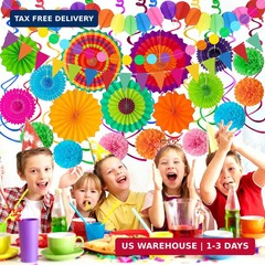 33Pcs Fiesta Decorations Cinco De Mayo Decorations Multi-Color Paper Fans Garlan
