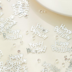 Silver Happy Birthday Confetti Metal Foil Confetti Sequins, Party Table Scatter