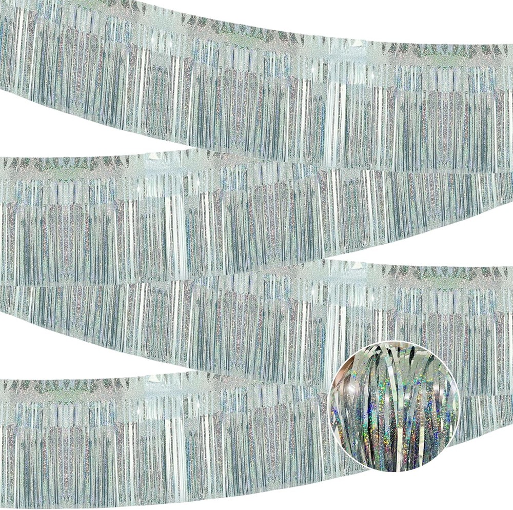 4 Pack Each 10 Feet Glitter Silver Parade Float Decorations for Trailer Car,