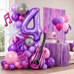 Kpop 4th Birthday Decorations for Girls, 40 Inch Purple Number 4 Balloon with…