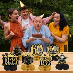 9Pcs 60th Birthday Party Decorations – 60th Birthday Decor Men Women Black Gold