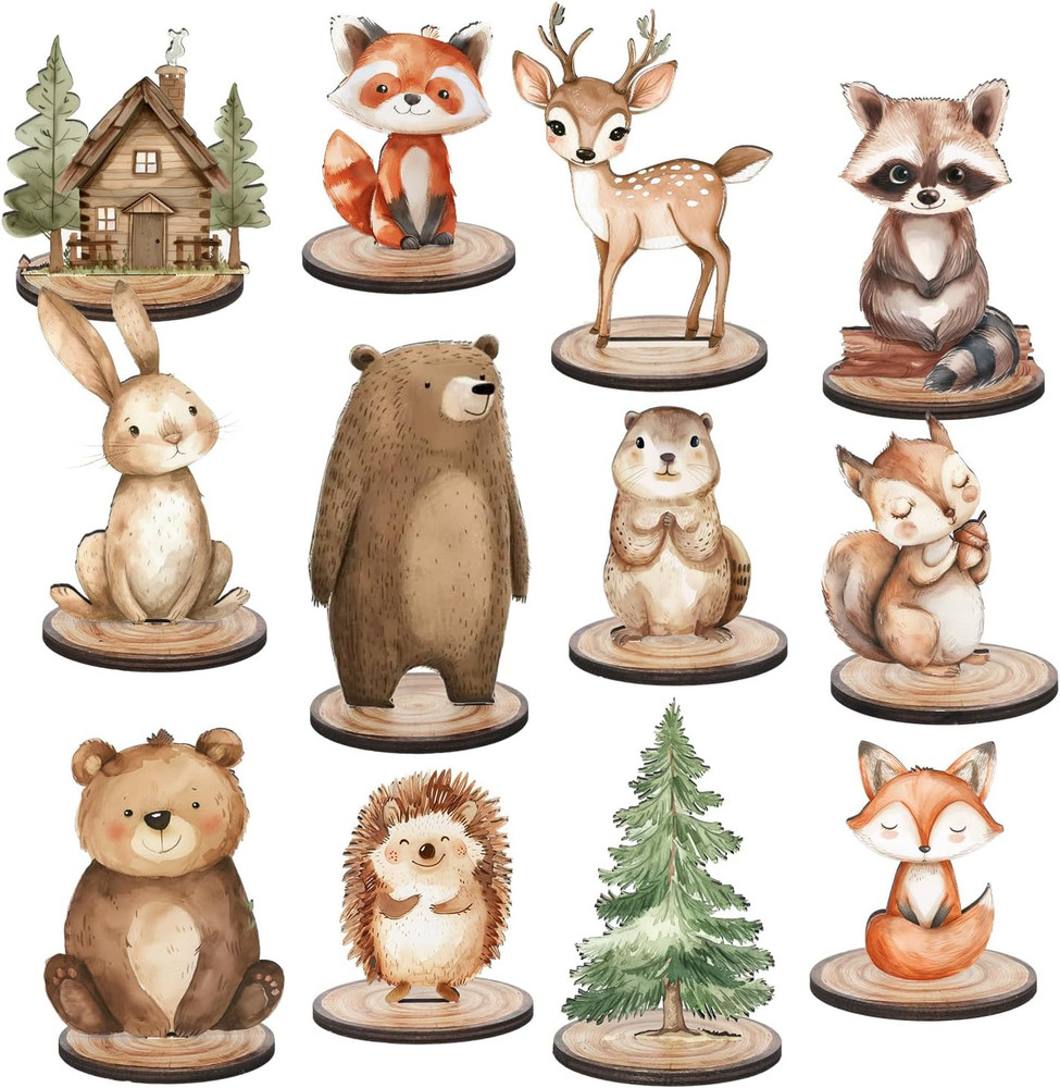 Woodland Animal Table Decor 12 Pc Rustic Forest Centerpiece Signs Detachable